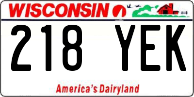 WI license plate 218YEK