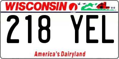 WI license plate 218YEL
