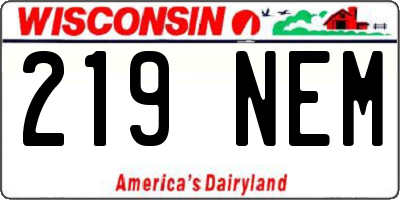 WI license plate 219NEM