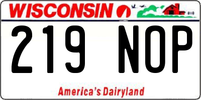 WI license plate 219NOP