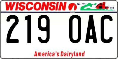 WI license plate 219OAC
