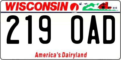 WI license plate 219OAD