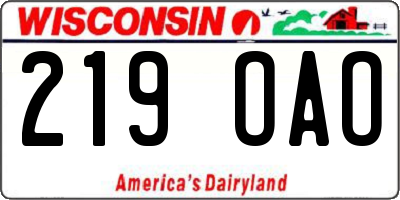 WI license plate 219OAO