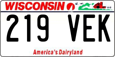 WI license plate 219VEK