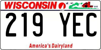 WI license plate 219YEC