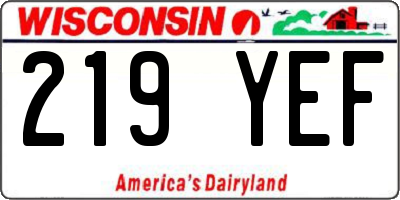 WI license plate 219YEF