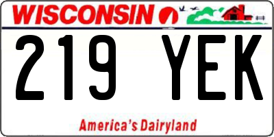 WI license plate 219YEK
