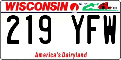 WI license plate 219YFW