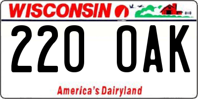 WI license plate 220OAK