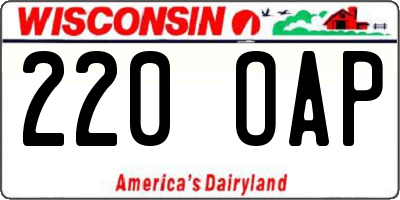WI license plate 220OAP