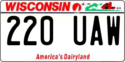 WI license plate 220UAW
