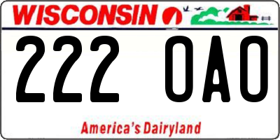 WI license plate 222OAO