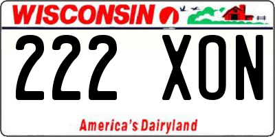 WI license plate 222XON