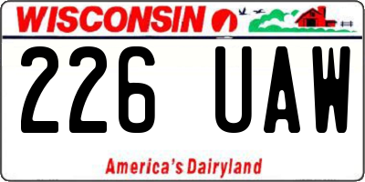 WI license plate 226UAW