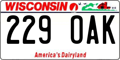WI license plate 229OAK