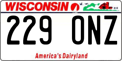 WI license plate 229ONZ