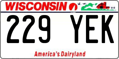 WI license plate 229YEK