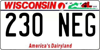 WI license plate 230NEG