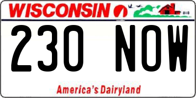 WI license plate 230NOW