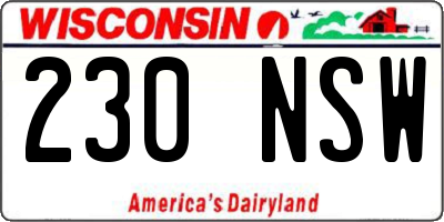 WI license plate 230NSW