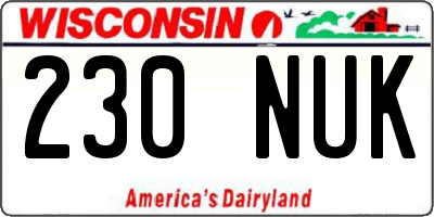 WI license plate 230NUK