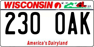 WI license plate 230OAK