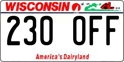 WI license plate 230OFF