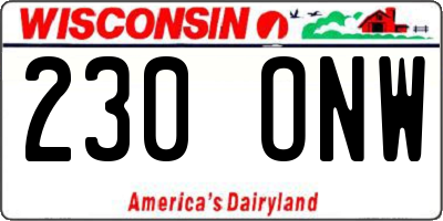 WI license plate 230ONW