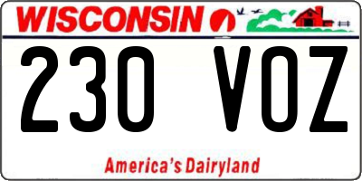 WI license plate 230VOZ