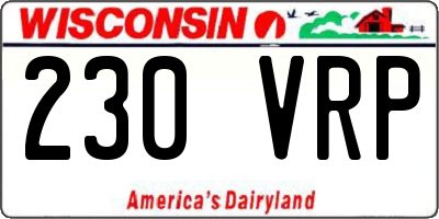 WI license plate 230VRP