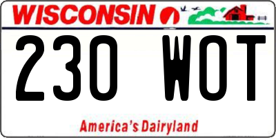 WI license plate 230WOT