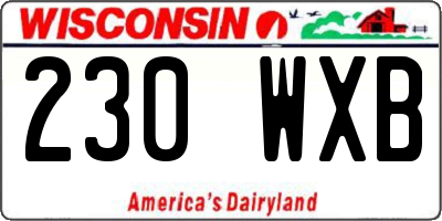 WI license plate 230WXB