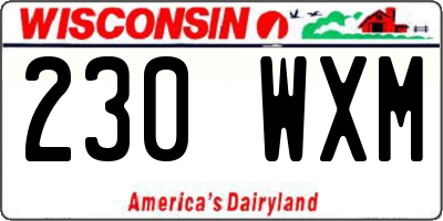 WI license plate 230WXM