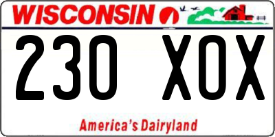 WI license plate 230XOX