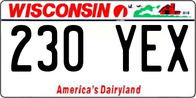 WI license plate 230YEX