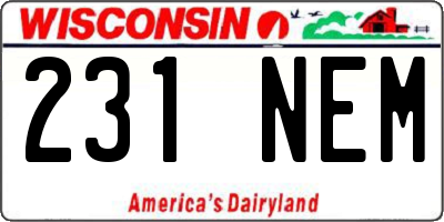 WI license plate 231NEM