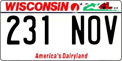 WI license plate 231NOV