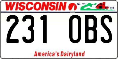 WI license plate 231OBS