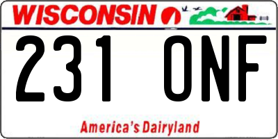 WI license plate 231ONF