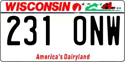 WI license plate 231ONW