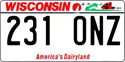 WI license plate 231ONZ