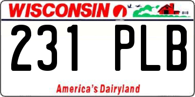 WI license plate 231PLB