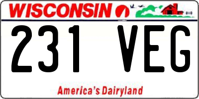 WI license plate 231VEG