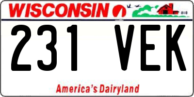 WI license plate 231VEK