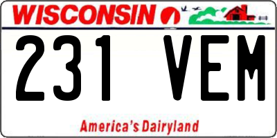 WI license plate 231VEM