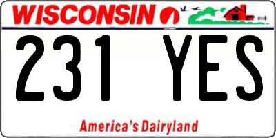 WI license plate 231YES