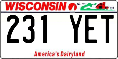 WI license plate 231YET