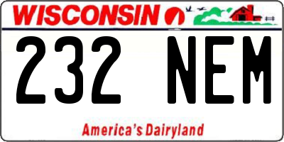 WI license plate 232NEM