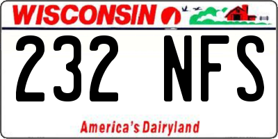WI license plate 232NFS