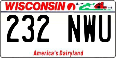 WI license plate 232NWU